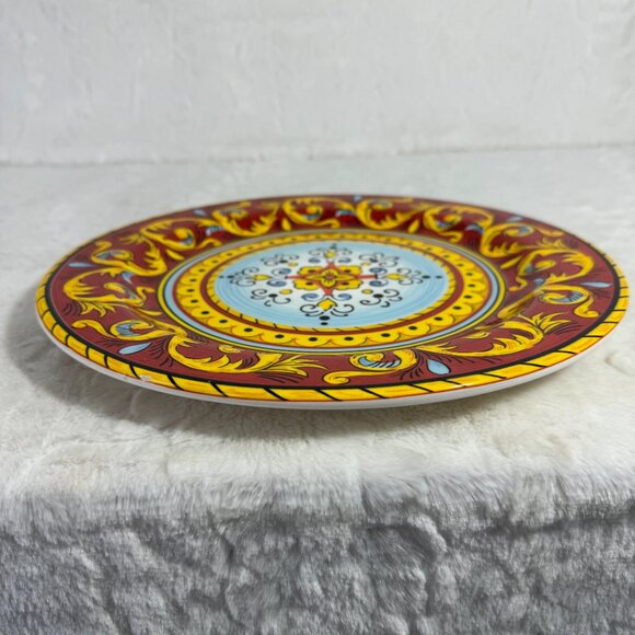 Tuscan Table Italian Dinner Plate 11" Ceramic Red Yellow Light Blue Black Bright - Picture 5 of 13